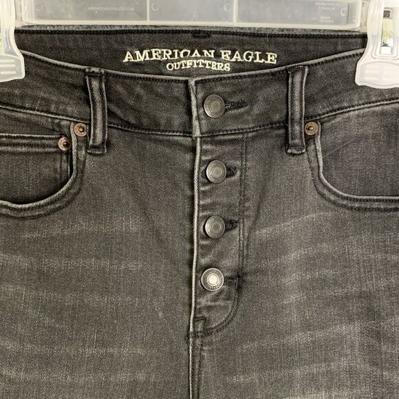 American Eagle Outfitters Black Denim Jeans Women 12 Long Hi- Rise Crop Flare - Picture 4 of 12